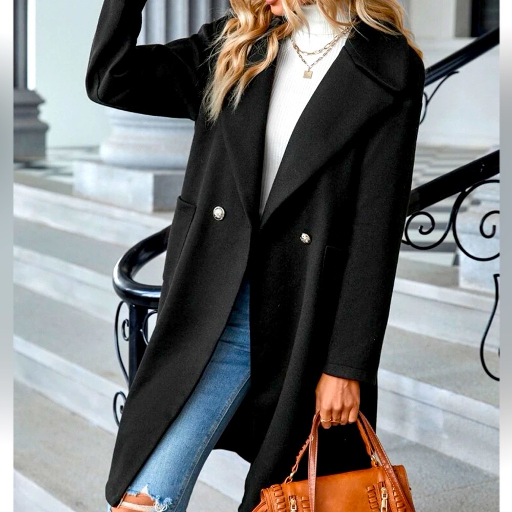 Dual Pocket Double Button  Beautiful Overcoat w/ Gold detail